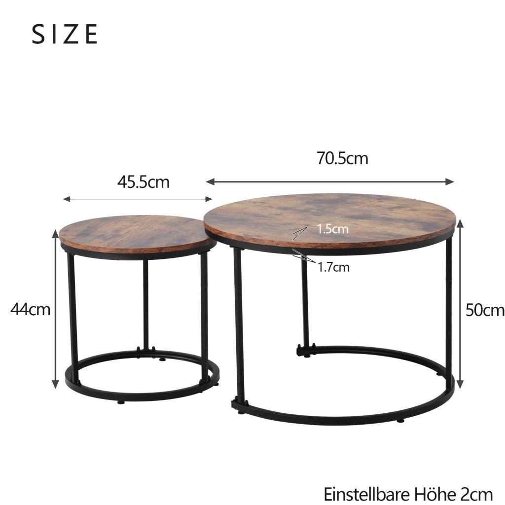 Set di 2 tavolini rotondi da salotto impilabili marroni in MDF