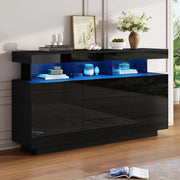 Credenza con LED e 3 cassetti in truciolare e acrilico nero 140 × 35 × 80 cm