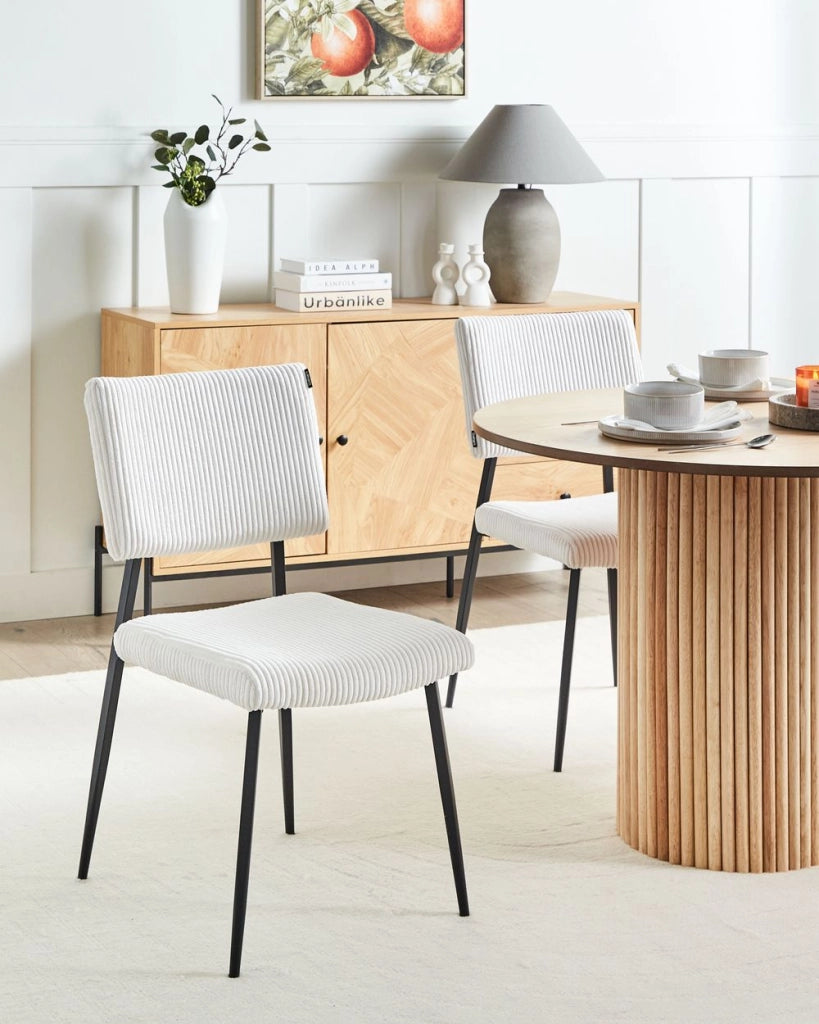 Set di 2 sedie da pranzo in velluto bianco sporco stile retrò seduta rotonda