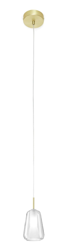 X-RAY LAMPADARIO A SOSPENSIONE 1 LUCE VETRO BOROSILICATO TRASPARENTE D.14CM ATTACCO G9 ROSONE ORO SPAZZOLATO