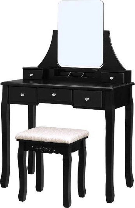 Tavolo per trucco con sedile - Specchio - 5 prese - Moderno - Legno - Nero - 80x40x137.5