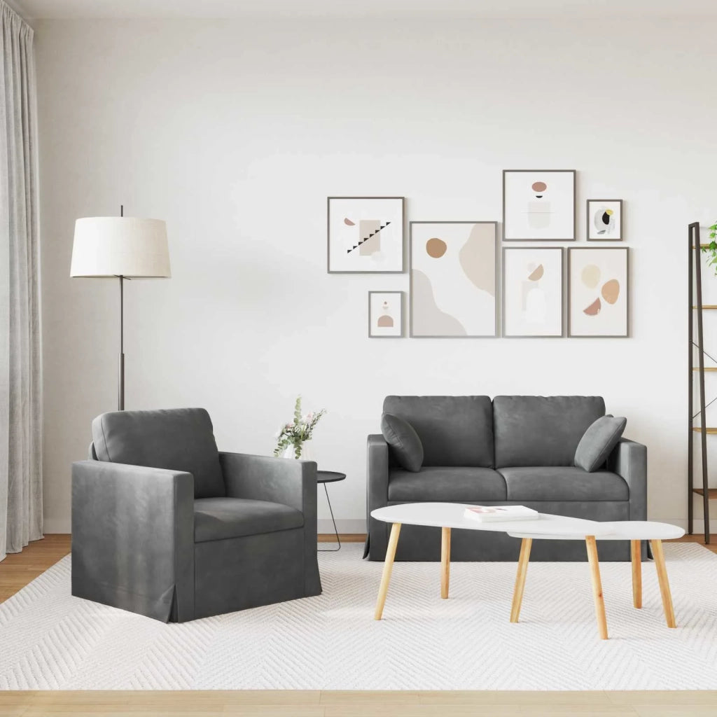 Set di divani 2 pcs Grigio scuro 138 x 78 x 80 cm Velluto