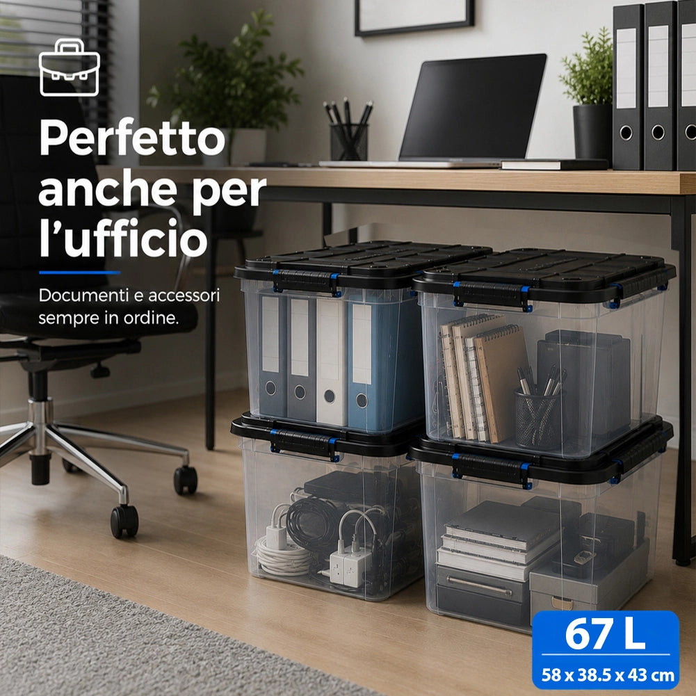 Set 4 Pezzi Contenitori con Coperchio 58x38,5x43 cm Storage Box Solid Cargo Capienza 67L in Plastica