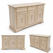 Madia credenza in legno grezza 3 ante con intarsio l.163 p.49 h.98 (2141) - Mobili 2G