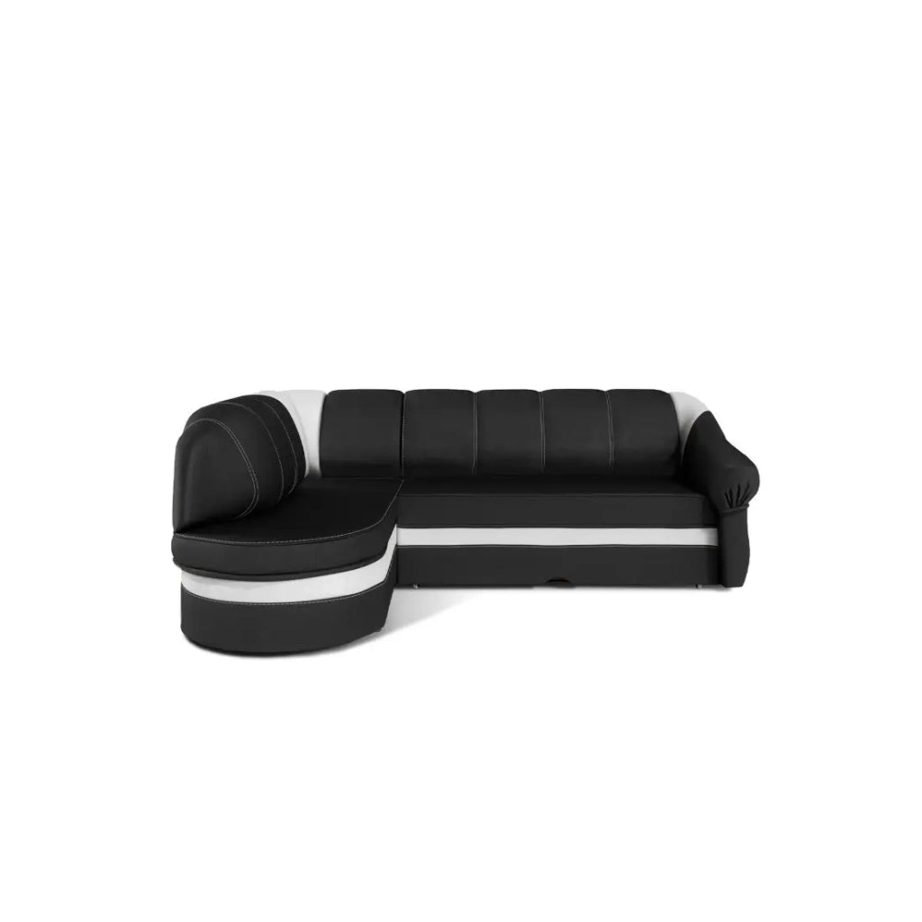 Divano angolare sinistro convertibile BENANA 250 cm nero e bianco con contenitore
