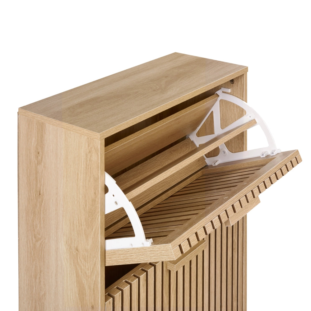 Scarpiera in legno chiaro MDF gambe in legno di pino 3 scomparti design moderno corridoio