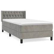 Letto singolo | Letto per adulti | Giroletto a Molle con Materasso Grigio Chiaro 90x200 cm Velluto