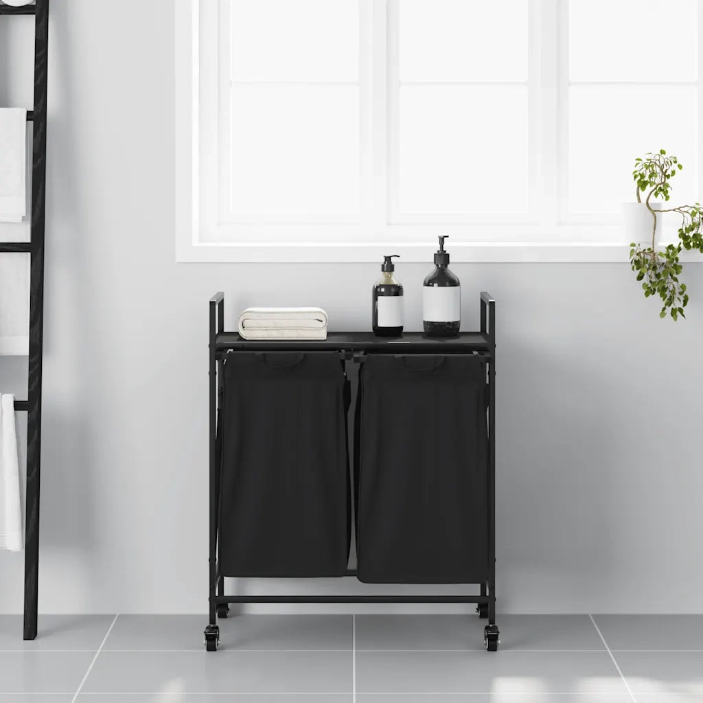 Cesto Portabiancheria 2 Scomparti con Ruote Rovere Nero CFW5642048