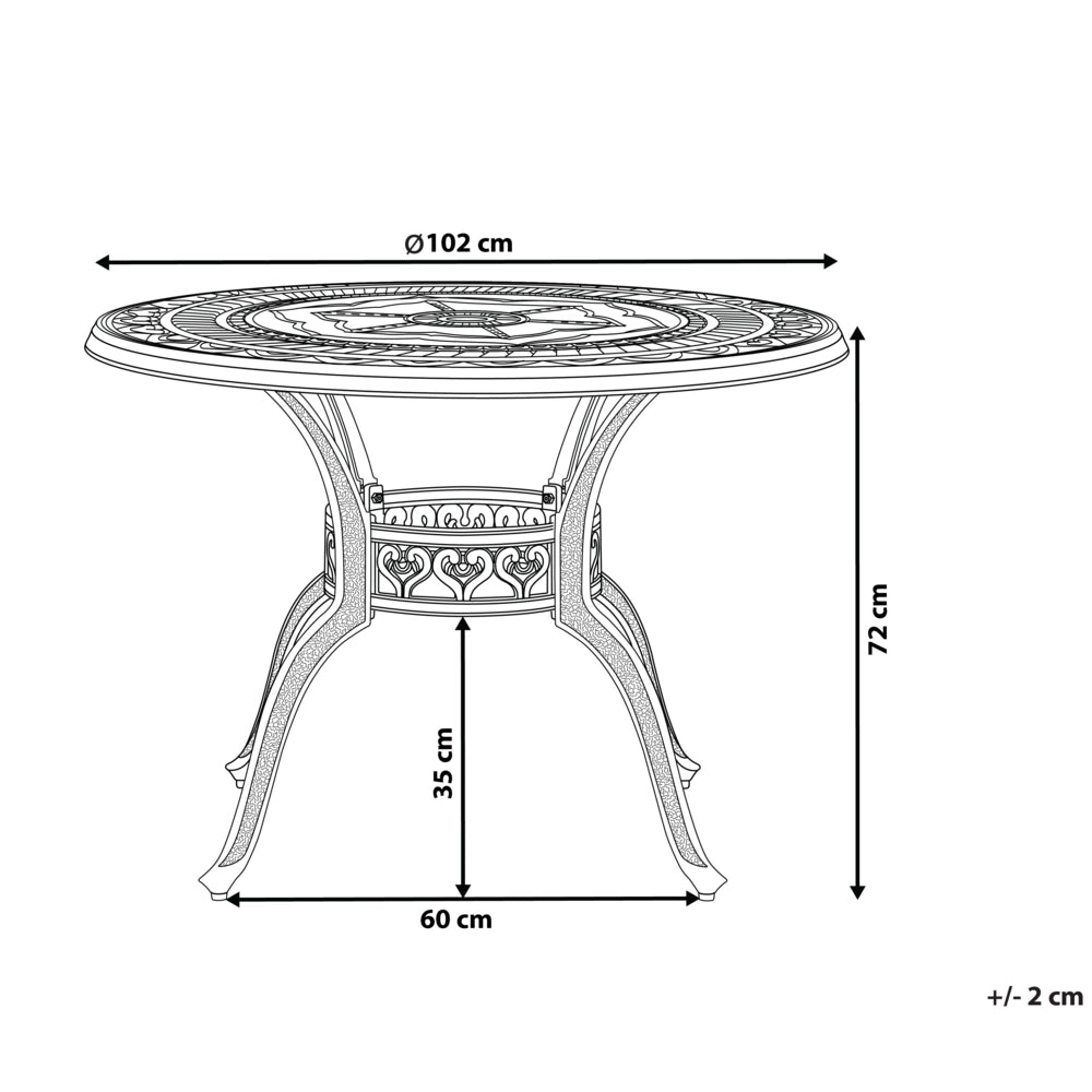 Tavolo da pranzo da giardino in alluminio marrone rotondo ø 102 cm per esterno in stile retrò