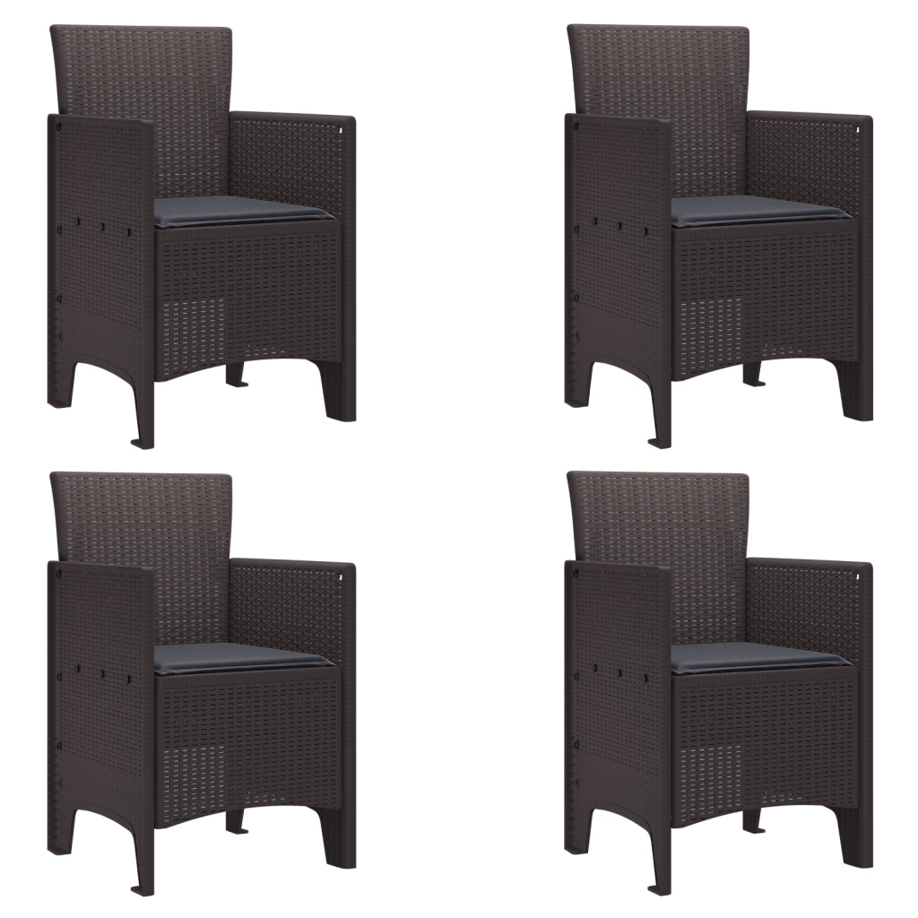 Sedie da Giardino con Cuscini 4 pcs Marrone Polyrattan