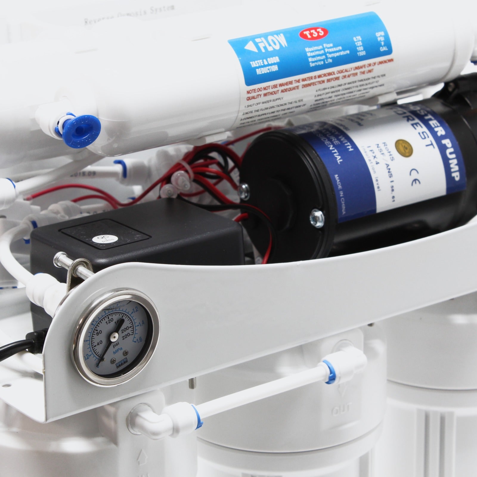 Naturewater Impianto osmosi inversa, filtrazione a 5 stadi 180 l/giorno, con pompa, serbatoio e manometro