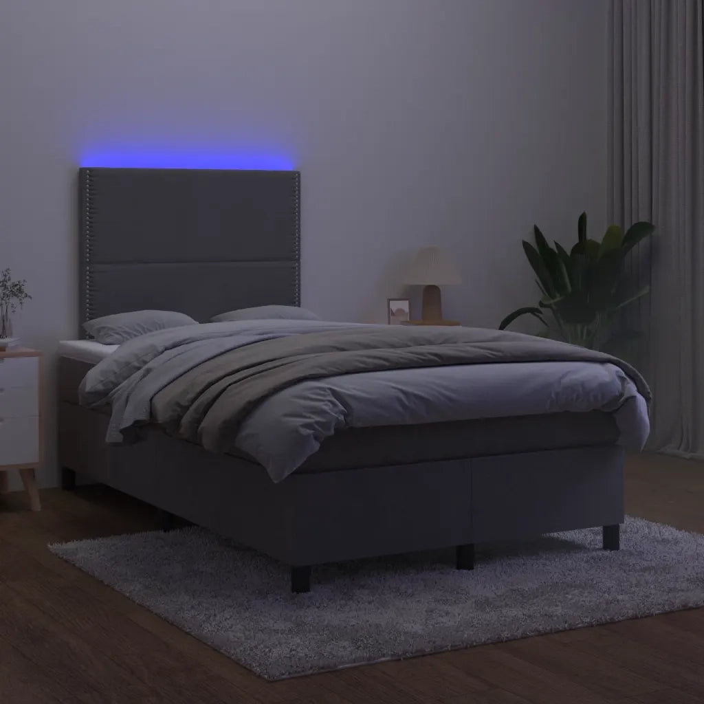 Letto a Molle Materasso e LED Grigio Scuro 120x190cm in Velluto 3270306