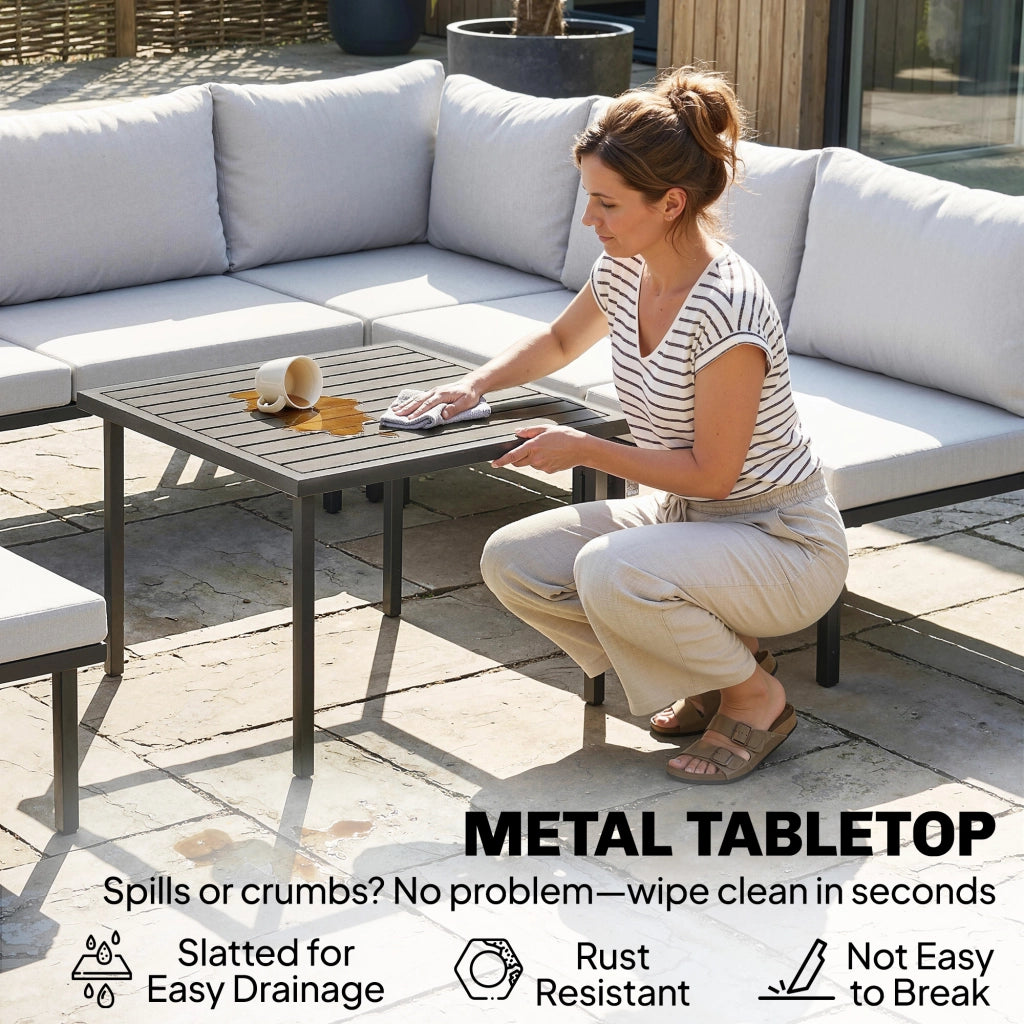 Set Lounge 6 Posti con Divano Angolare 2 Sedie Tavolino e Poggiapiedi ¨C Zephmum ¨C Grigio Polyrattan