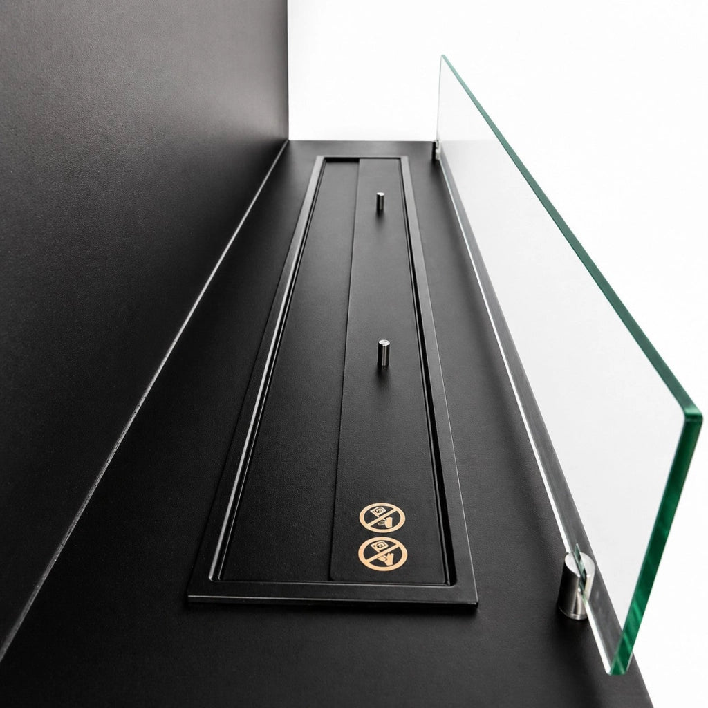 Camino a Bioetanolo da Incasso Trifacciale 120x30x50 cm Giove 3 Lati Aperti Struttura in Acciaio Nero
