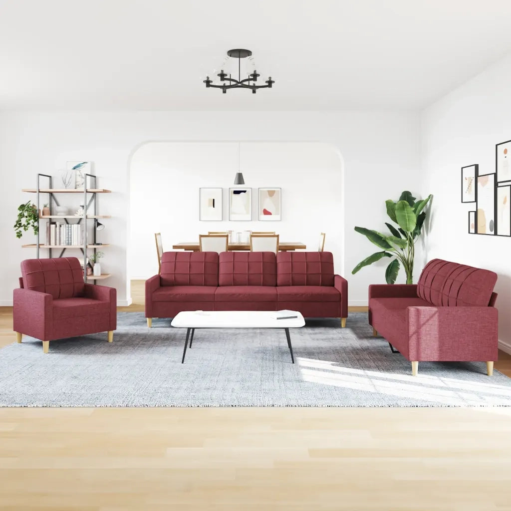 vidaXL Set di Divani 3 pz Rosso Vino in Tessuto