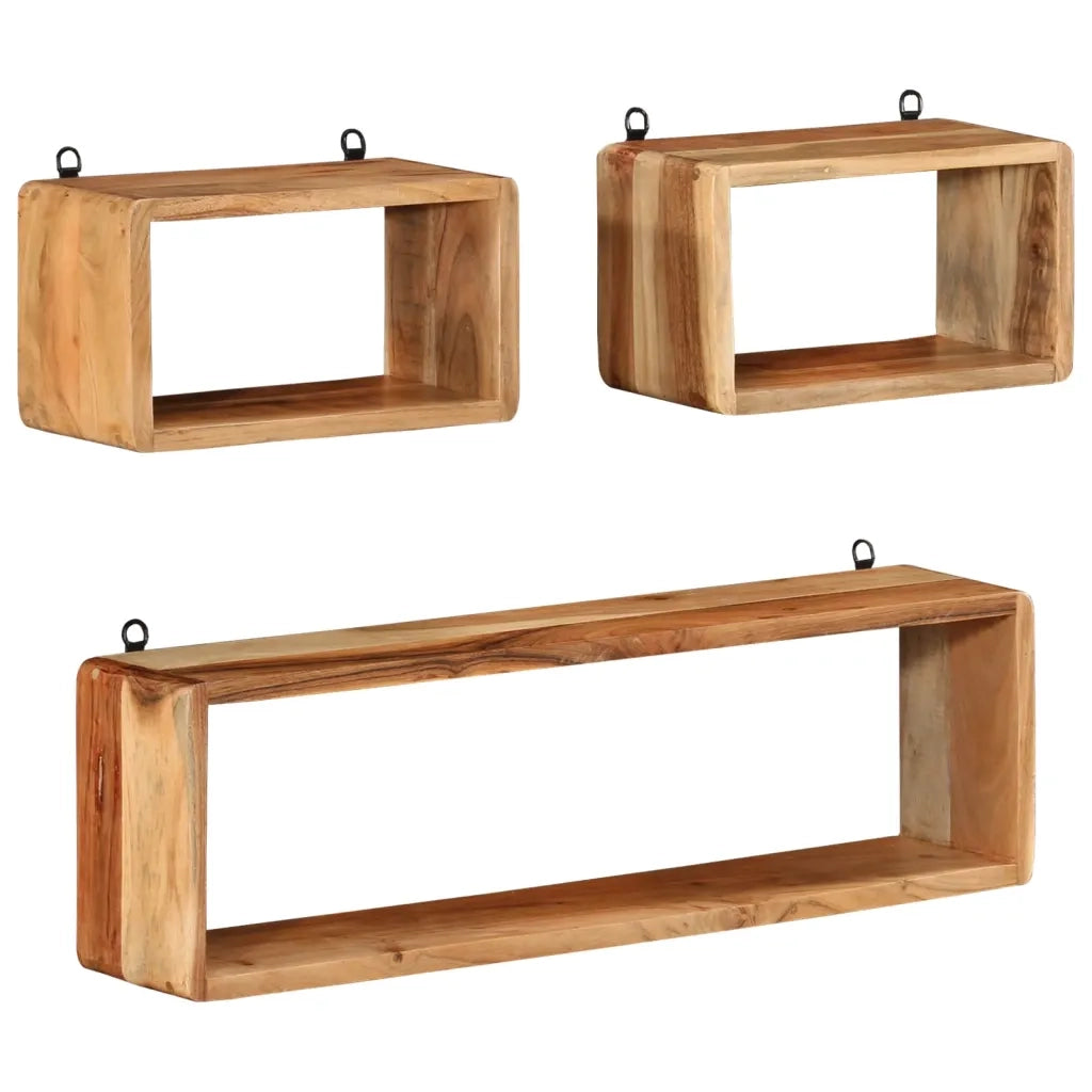 Set Mensole Cubiche da Parete 3 pz in Legno Massello di Acacia 328262