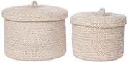 Set di contenitori con coperchio - organizzatore di tessuti - beige - 18 cm x 18 cm x 14 cm & 22 cm x 22 cm x 16 cm