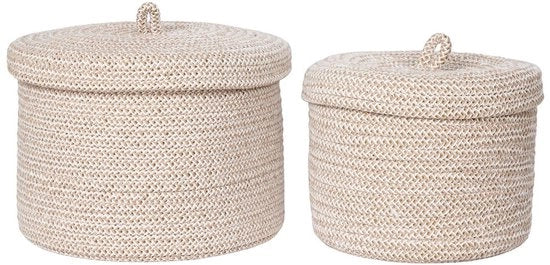 Set di contenitori con coperchio - organizzatore di tessuti - beige - 18 cm x 18 cm x 14 cm & 22 cm x 22 cm x 16 cm