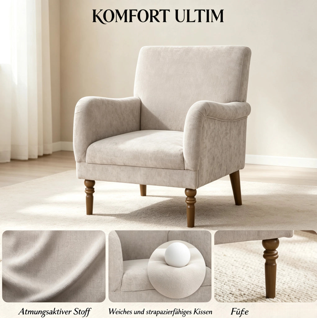 Poltrona lounge a 1 posto in lino grigio con schienale alto