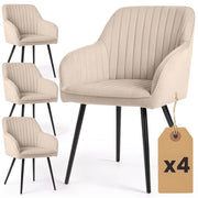 Set di 4 Sedie in velluto con cuciture verticali FLORENCE Beige gambe nere