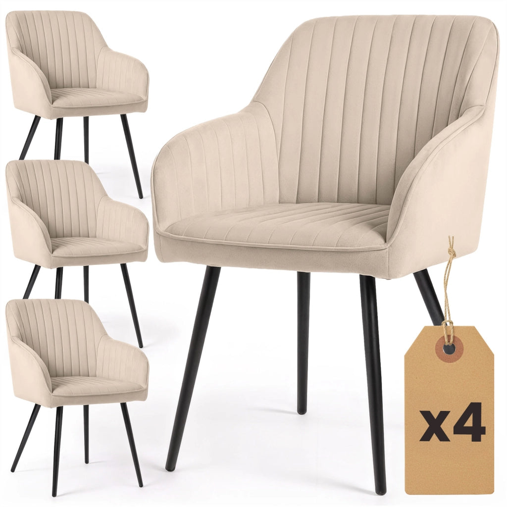 Set di 4 Sedie in velluto con cuciture verticali FLORENCE Beige gambe nere