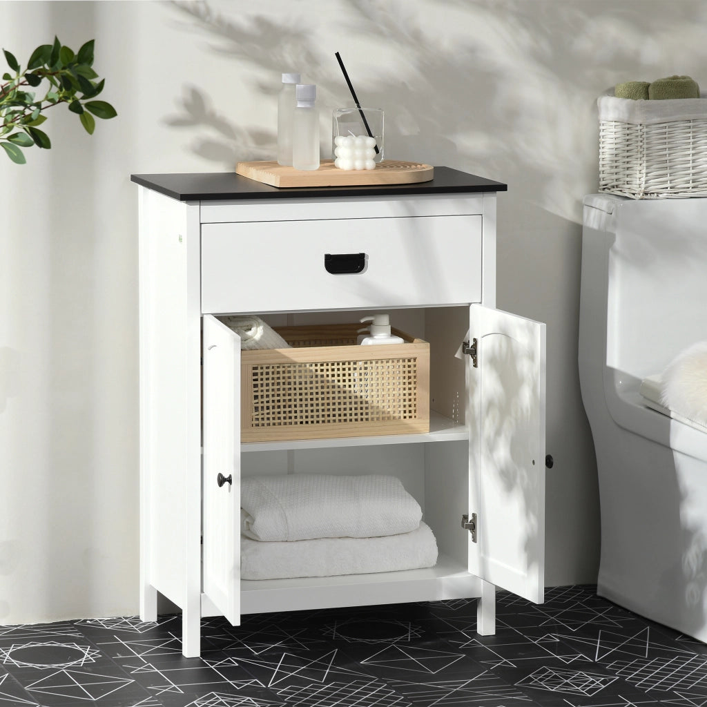 Mobile da Bagno con Cassetto e Ripiano ¨C Zephmum ¨C Bianco 60x30x80 cm