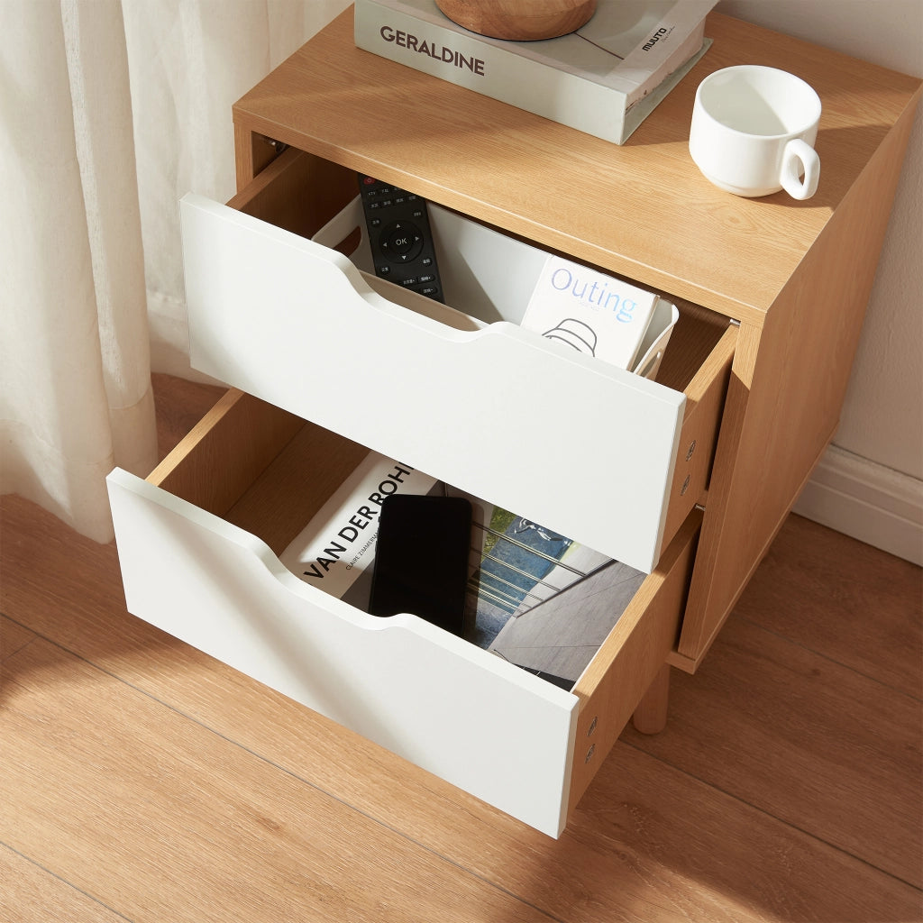 Comodino Bordkak con 2 Cassetti 50 x 40 x 30 cm - Effetto Rovere / Bianco [en.casa]