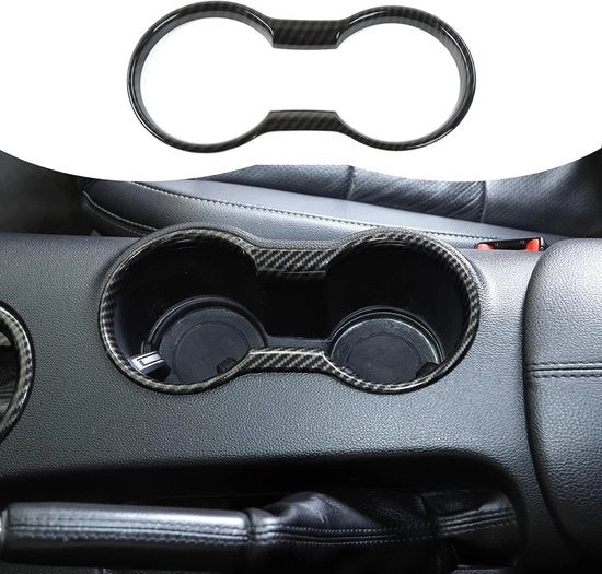 Accessori interno per Ford Mustang - 2015-2023 - Copertura ABS - Supporto per tazza in fibra di carbonio - Supporto per tazza in cornice - Adatto per modello nero