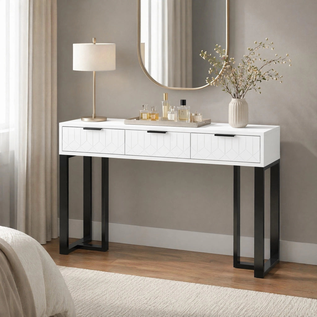 TAVOLO CONSOLLE con cassetti Bianco/Nero in MDF