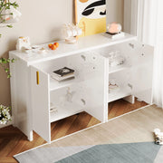 Sideboard moderno bianco con maniglie oro e ripiani interni regolabili, 140 x 38 x 80 cm