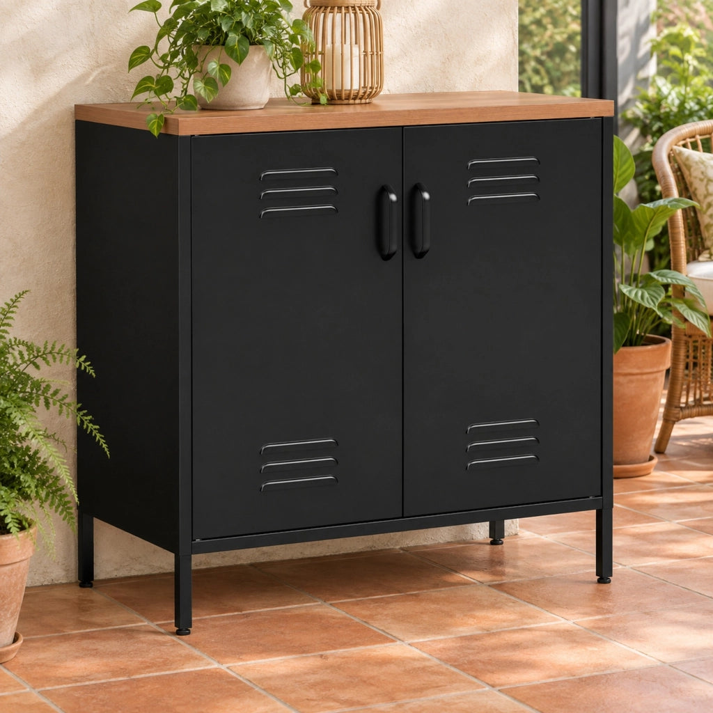 Sideboard 80x40x80 cm con ripiano regolabile in metallo nero