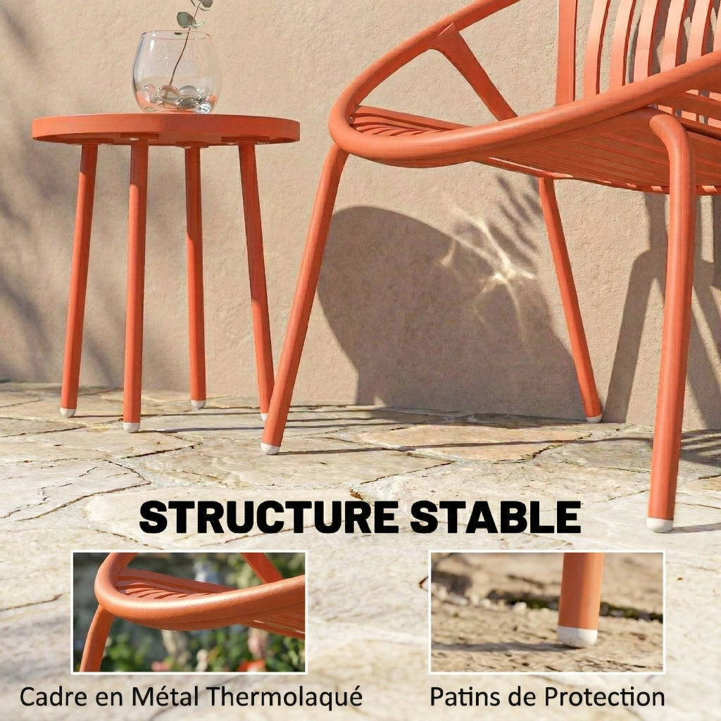 Set tavolino da giardino 3 pezzi ¨C zephmum ¨C rosso, acciaio e polipropilene, 80x70x75 cm