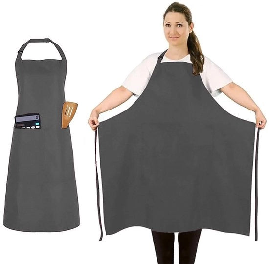 Grembiule unisex grigio, unico, con due tasche, regolabile, adatto per ristoranti, barbecue, cucine, negozi, pub, bar, caffè e altri locali simili.