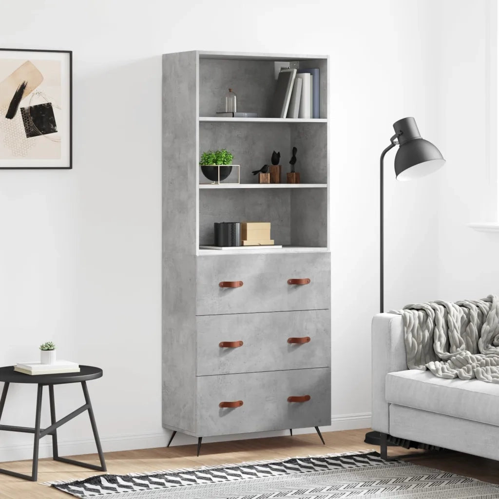 Credenza-Buffet-Armadio da cucina Grigio Cemento 69,5x34x180 cm in Legno Multistrato 774576