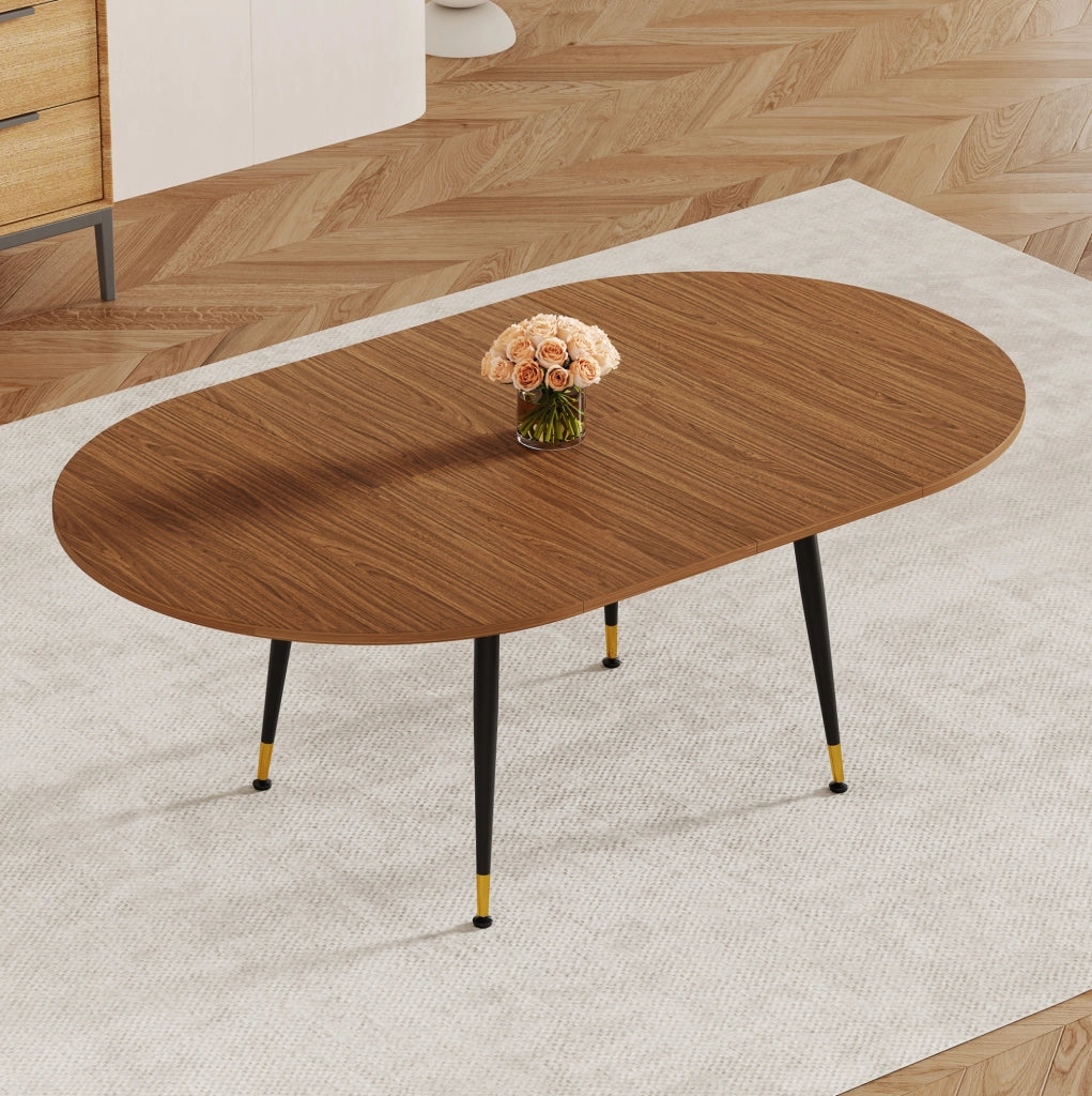 Tavolo da pranzo ovale 200x120x73.66 cm; resistente e facile da pulire; MDF e metallo; nero e noce