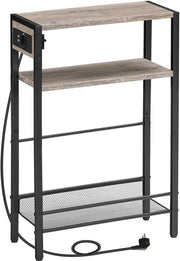 Tavolo di supporto compattibile - Con prese e porte USB - Grigio - Stile vintage - Ideale per spazi piccoli - Adatto per ambienti di abitazione