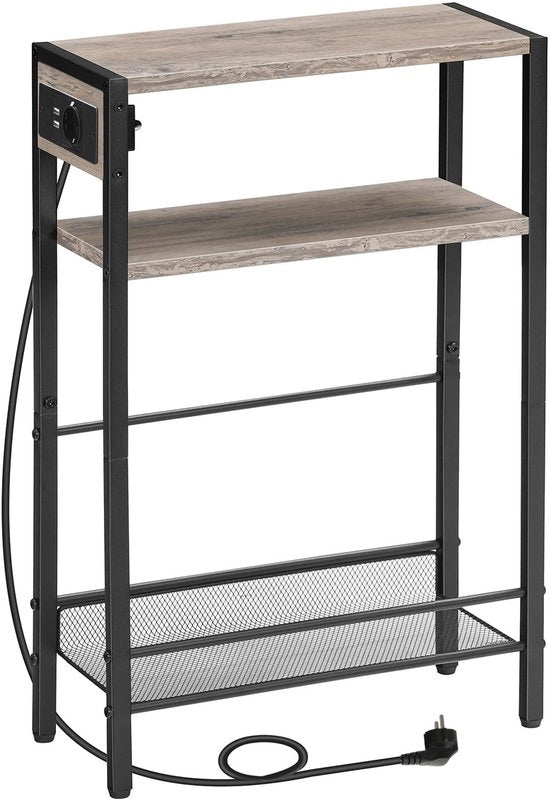 Tavolo di supporto compattibile - Con prese e porte USB - Grigio - Stile vintage - Ideale per spazi piccoli - Adatto per ambienti di abitazione