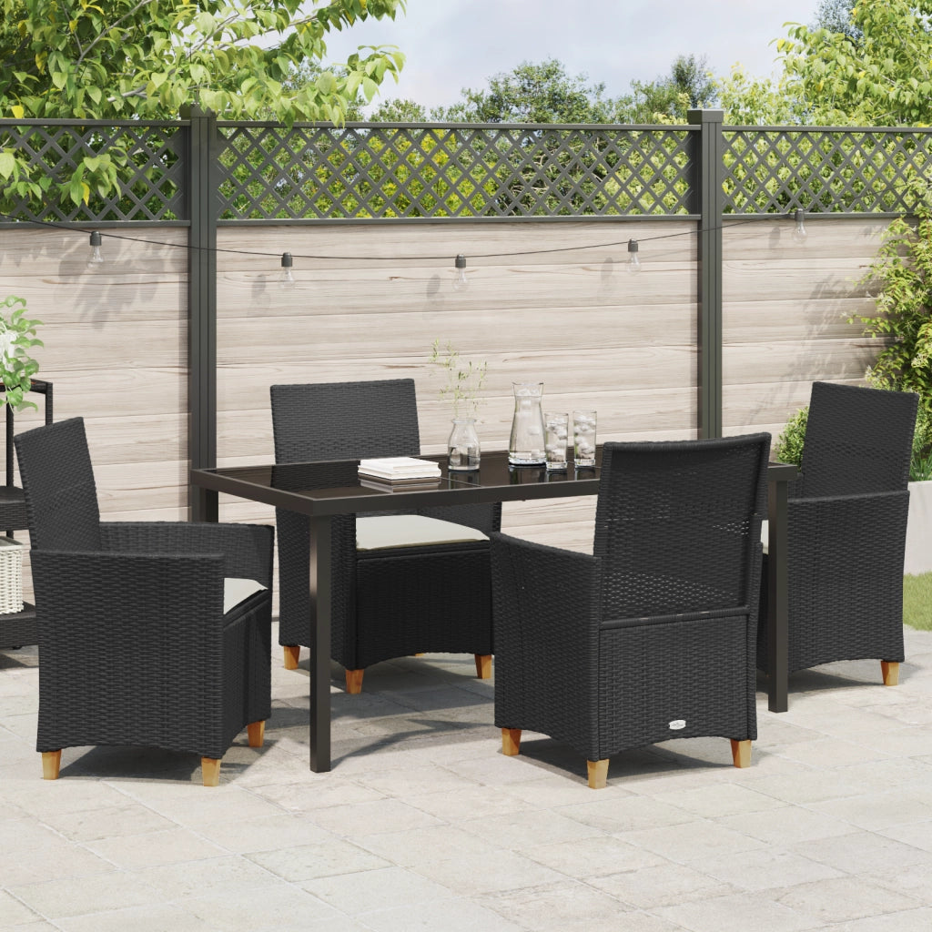 Set di Mobili da Pranzo da Giardino con Cuscini, Nero, Polyrattan