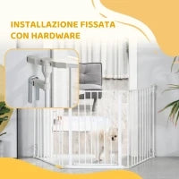 Cancelletto per Cani con Chiusura Automatica e Sistema di Blocco, in Metallo e Plastica, 180x74.5 cm, Bianco