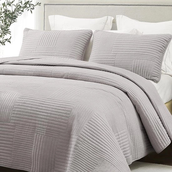 Biancheria da letto Flottiglia Cuscini 260x280 cm, Biancheria da letto a microfibra con 2 copri cuscino - Cuscino morbido e leggero con disegno a strisce per tutte le stagioni, Grigio chiaro