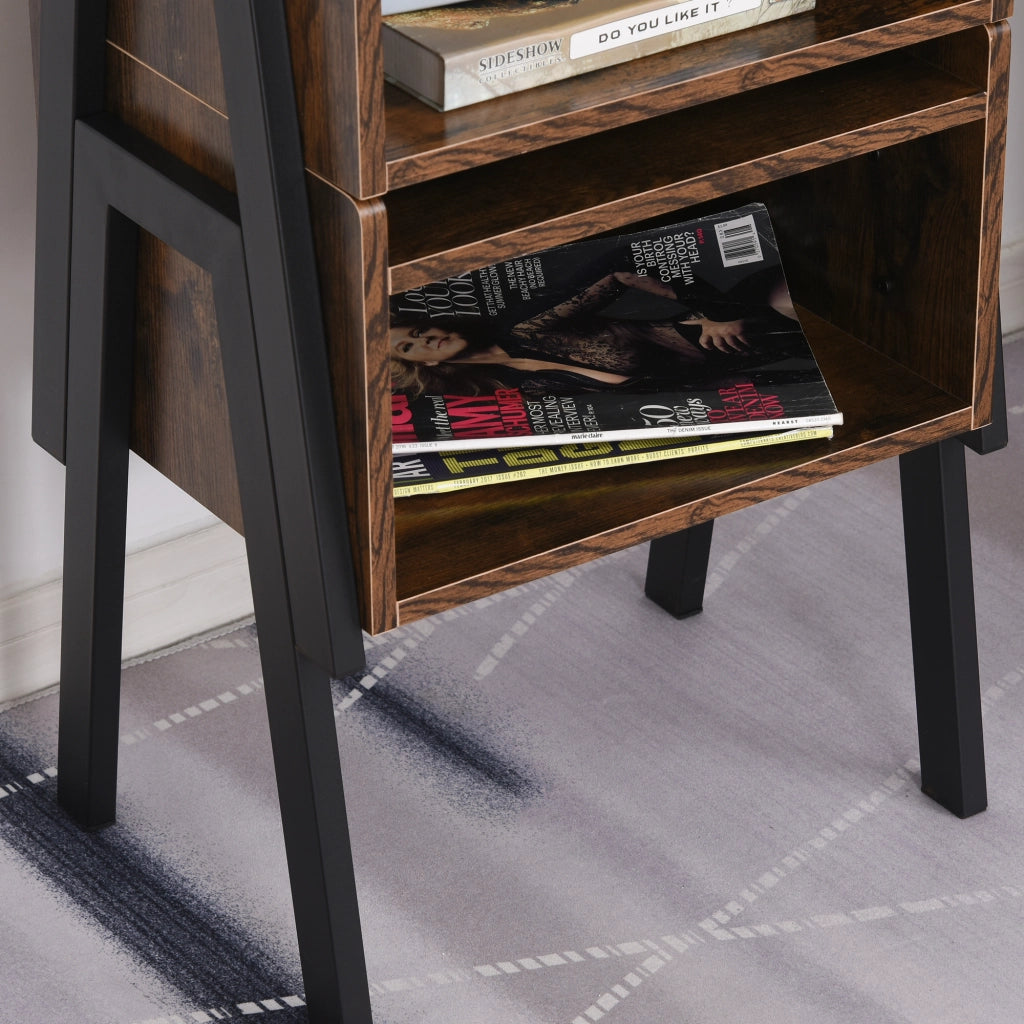 Tavolino da notte industriale impilabile ¨C zephmum ¨C legno marrone e nero 46x35x52,5 cm