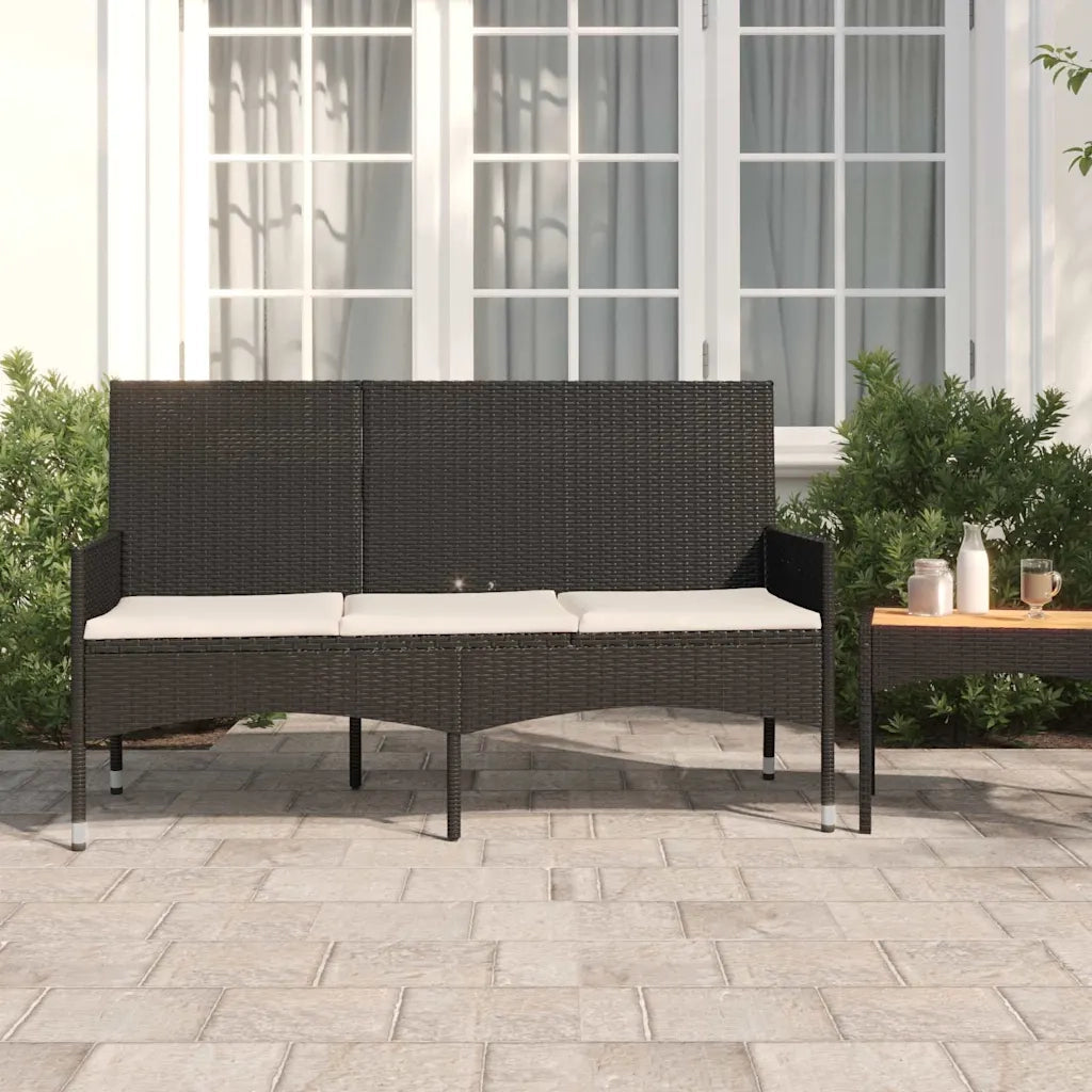 Panchina da Giardino | Panca da Giardino a 3 Posti con Cuscini in Polyrattan Nero