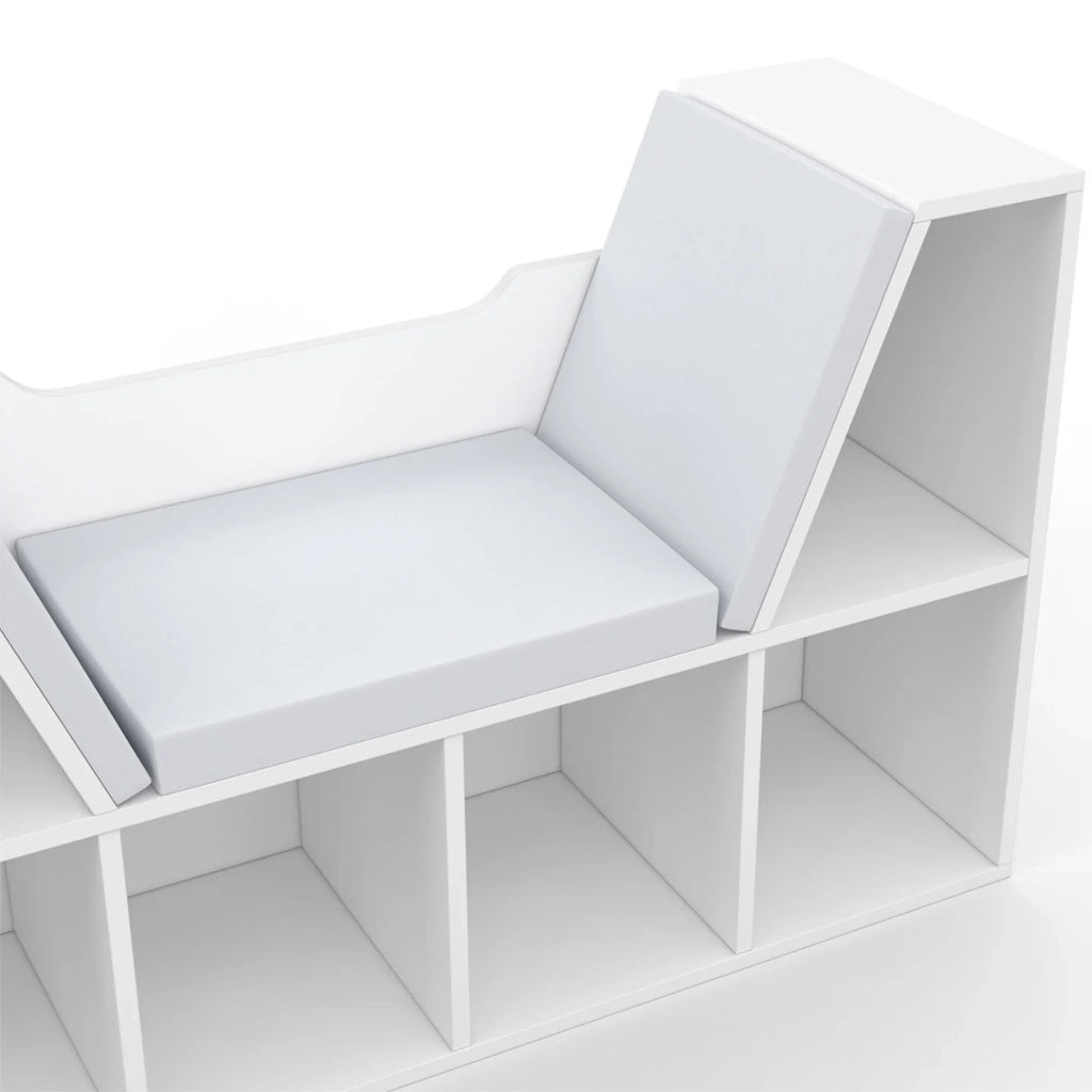 IDMarket - Libreria panca OSCAR 6 scomparti con cuscini grigi 102 cm bianco