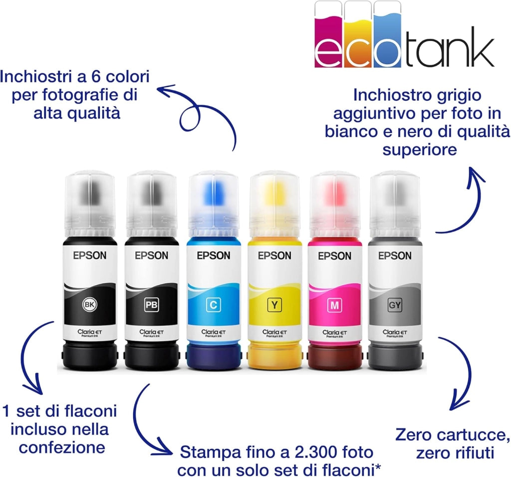 EcoTank ET-8500 Ad inchiostro A4 5760 x 1440 DPI 32 ppm Wi-Fi (Epson EcoTank ET-8500 Inkjet Printer Multi Function 6 Inks)