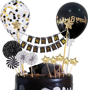 Decorazioni di Compleanno per Torta - Set di Decorazione per Torta con Pailletten (Nero)