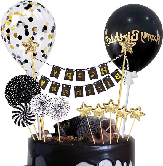 Decorazioni di Compleanno per Torta - Set di Decorazione per Torta con Pailletten (Nero)