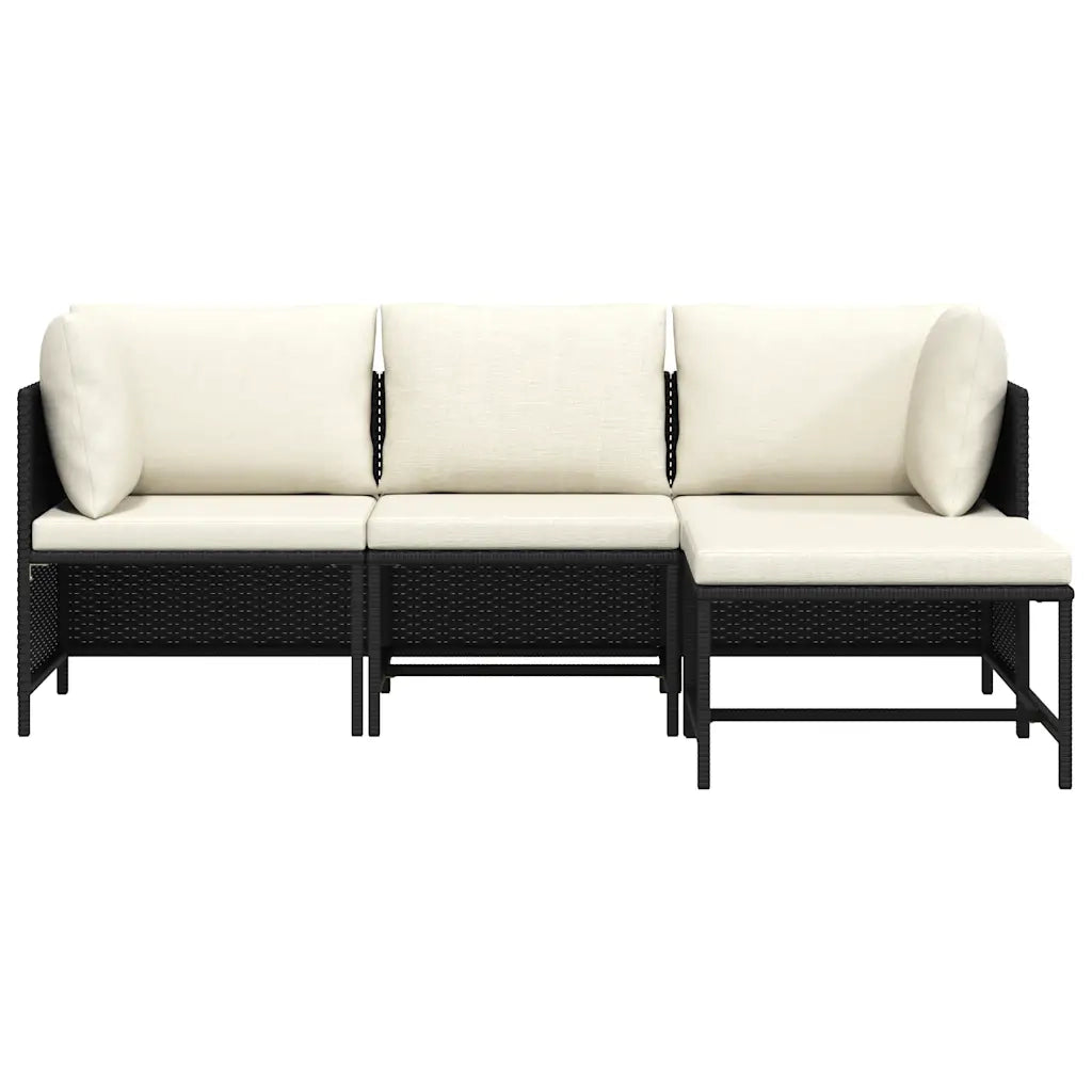 Set Divani da Giardino 4 pz con Cuscini in Polyrattan Nero cod mxl 73770