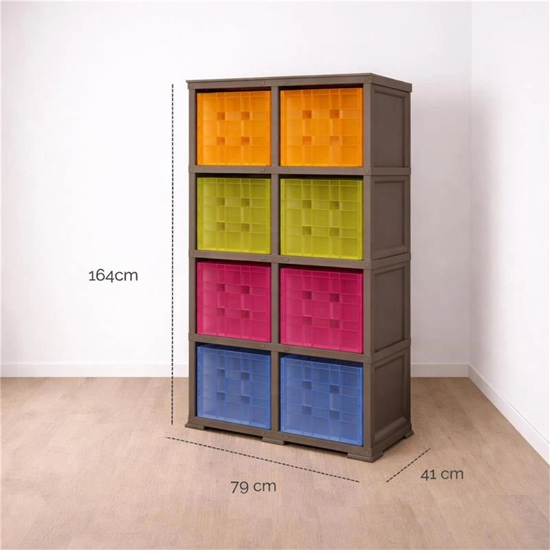 SCAFFALE 2 MODULI CON 8 CONTENITORI CUBO WENGÉ 79X41X164 CM – LIBRERIA PORTAOGGETTI MODULARE PER CAMERETTA, STUDIO E SPAZI CREATIVI OMNIMODUS