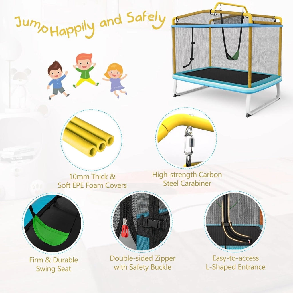 Trampolino per Bambini 3-8 Anni, Tappeto Elastico Bambini 3 in 1 con Altalena Rimovibile e Barra Orizzontale, Saltarello da Esterno e Interno, Portato 110 kg, 190 x 124 x 172 cm
