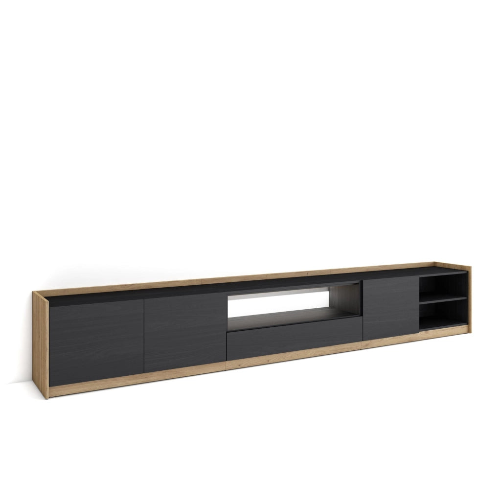 Mobile TV Soggiorno, 310x50x37 cm, Per TV fino a 80", LED, Nero e rovere